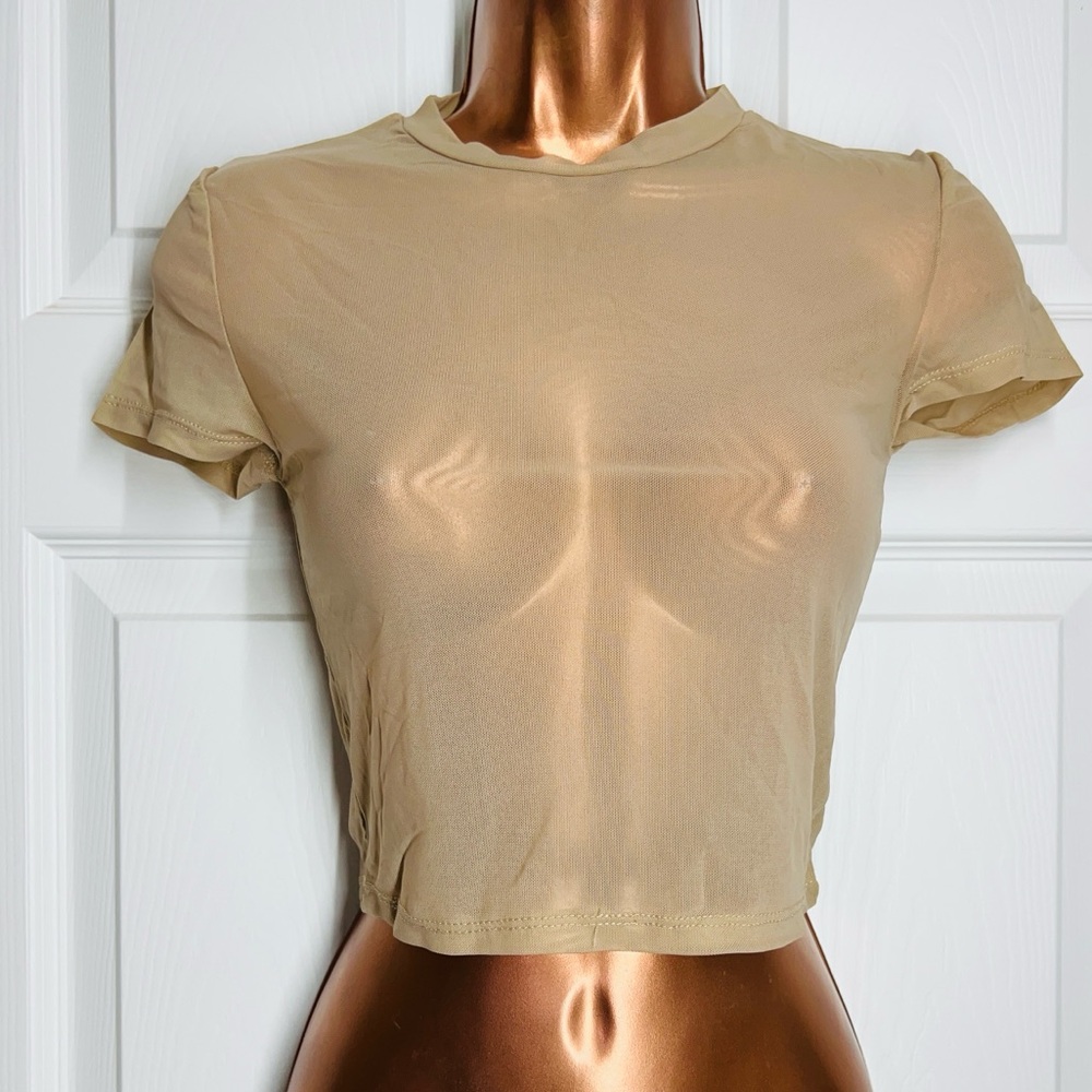 NTW Cream Tan Mesh Crop Top - Picture 4 of 6